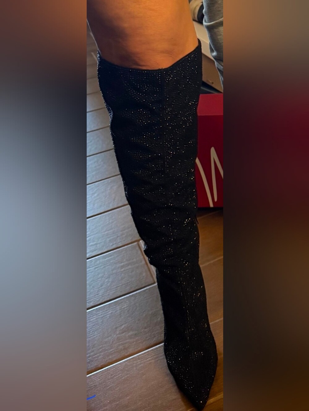 INC International Concepts Black Over-The-Knee Rhinestone Stiletto Boots - Picture 14 of 15